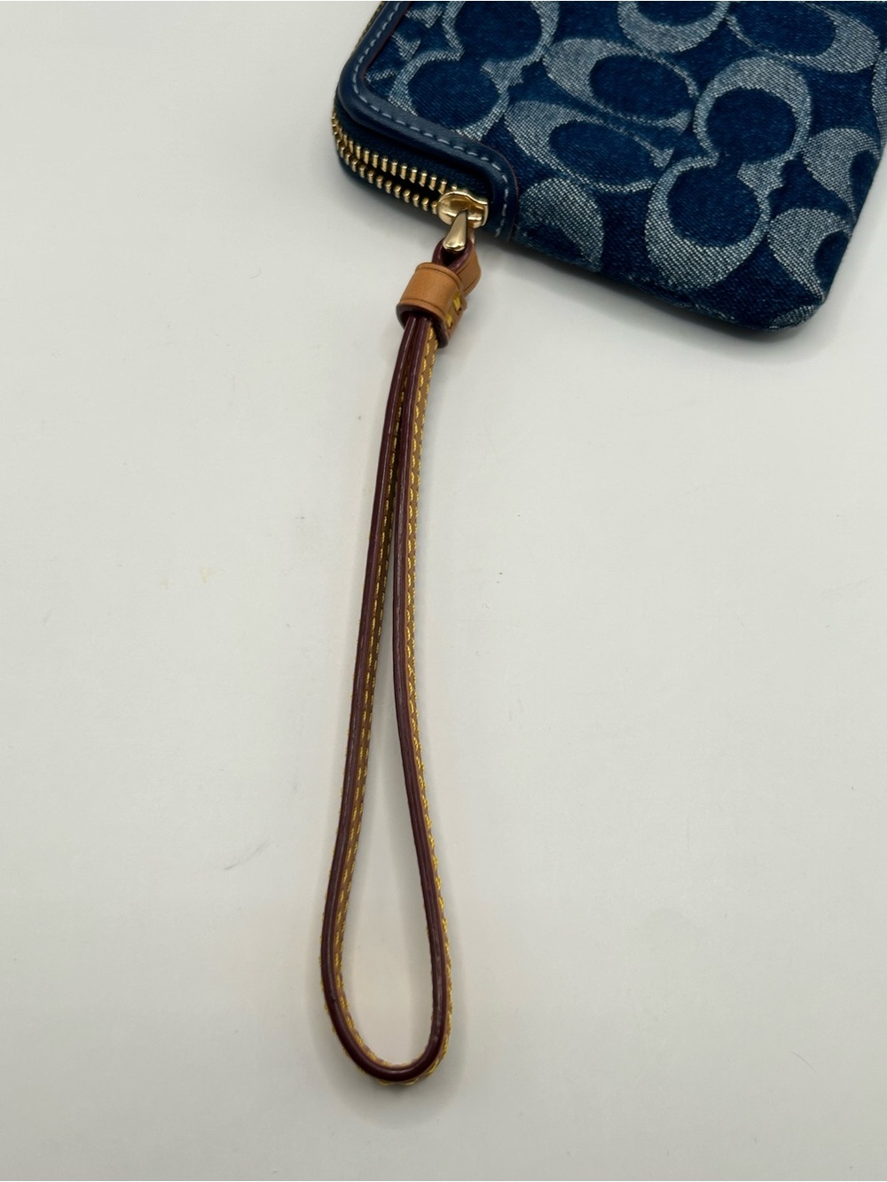 COACH Blue Denim Bundle Signature Wristlet with Red Cherry Charm and Earrings - Picture 7 of 7